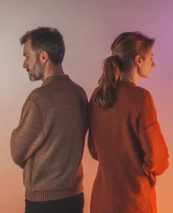 dos personas están de espaldas una de la otra significando la diferencia entre los celos y la envidia