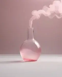 Jarrón de cristal rosado en una habitación de paredes en un rosa muy tenue. El jarrón parece transparente pero de su interior sale un humo denso, blanco y peligroso. La imagen quiere ser una metáfora de las señales de una persona tóxica, ya que estas parecen transparentes como un jarrón pero a su alrededor hay un ambiente tóxico que empeora la vida de quien los rodea.