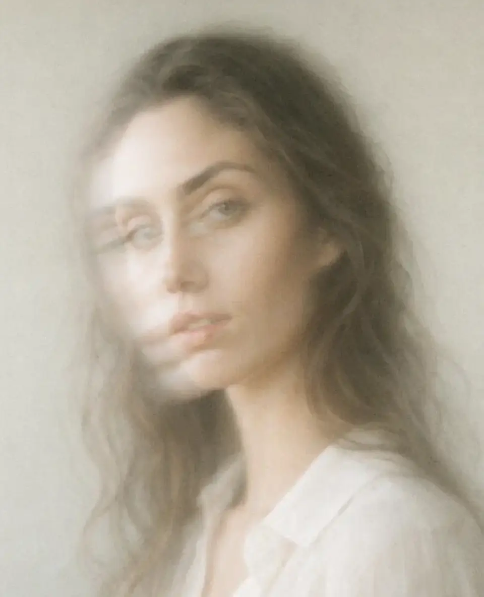 Rostro femenino desenfocado y superpuesto que transmite confusión emocional y pérdida de claridad personal, una imagen que simboliza las secuelas psicológicas de convivir con una persona con trastorno borderline.